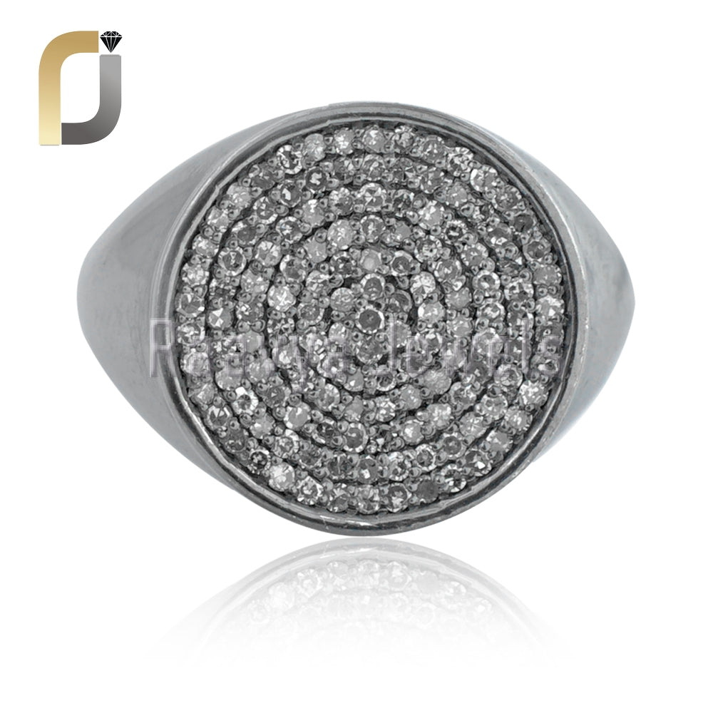 Pave Diamond Round 925 Silver Handmade Ring Jewelry