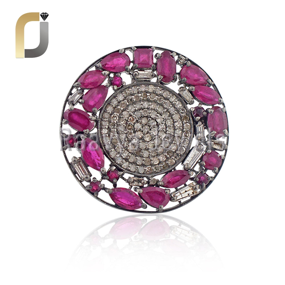 Gemstone Ruby Pave Diamond 925 Silver Ring Jewelry