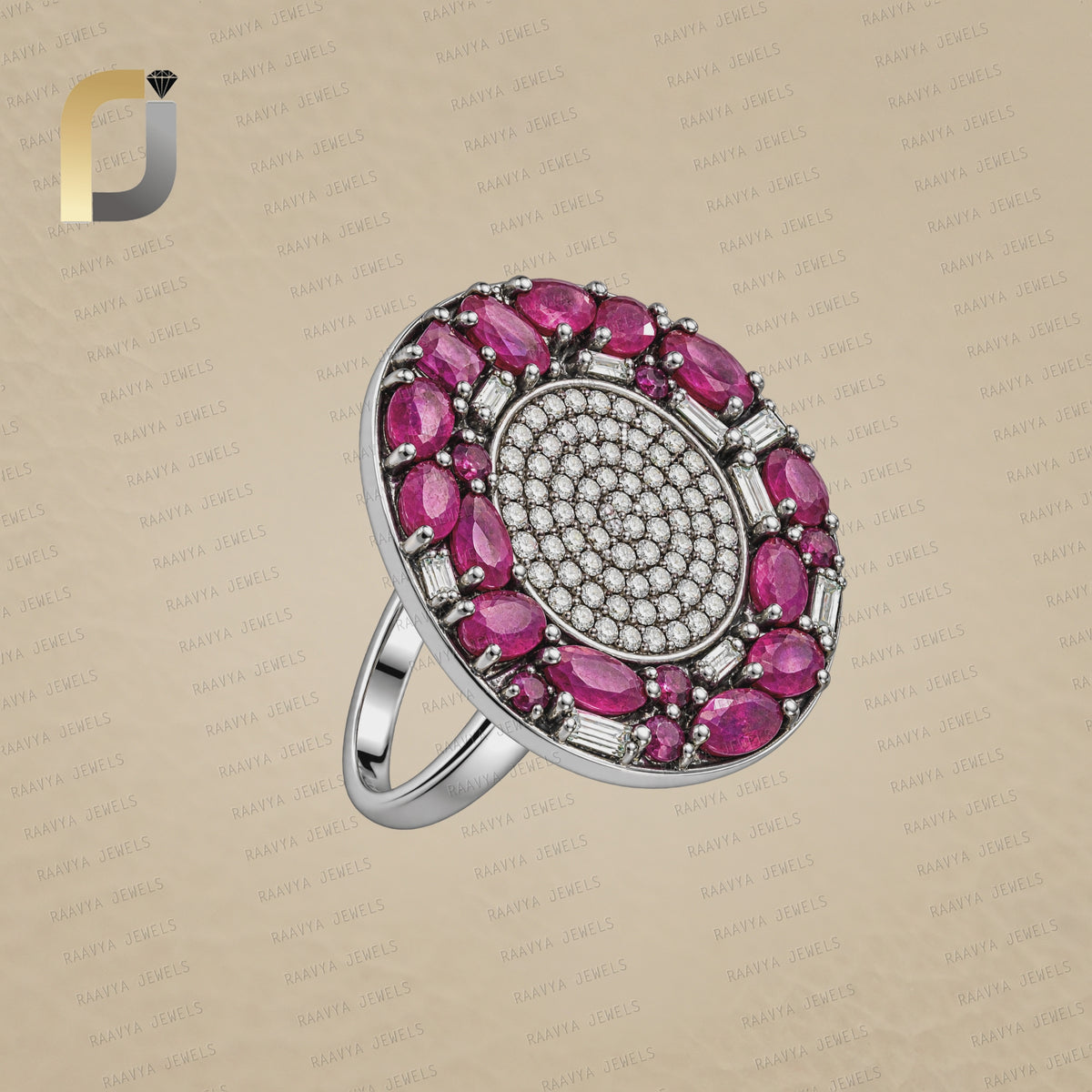 Gemstone Ruby Pave Diamond 925 Silver Ring Jewelry