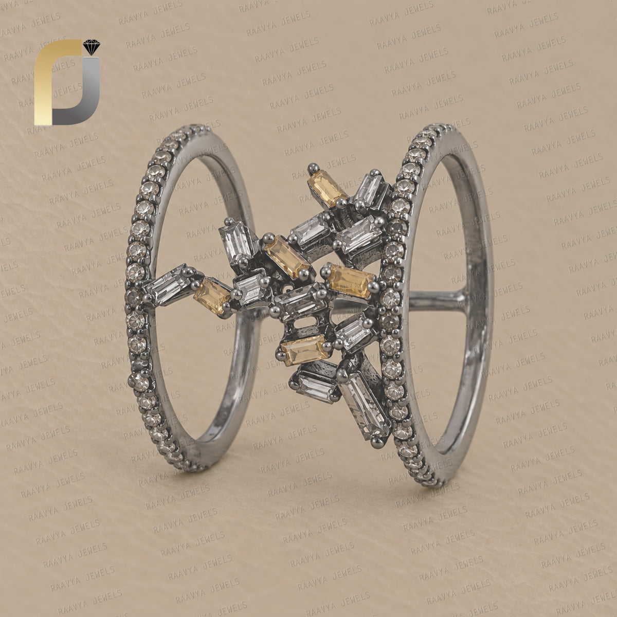 Baguette Diamond Designer 925 Silver Band Ring Jewelry