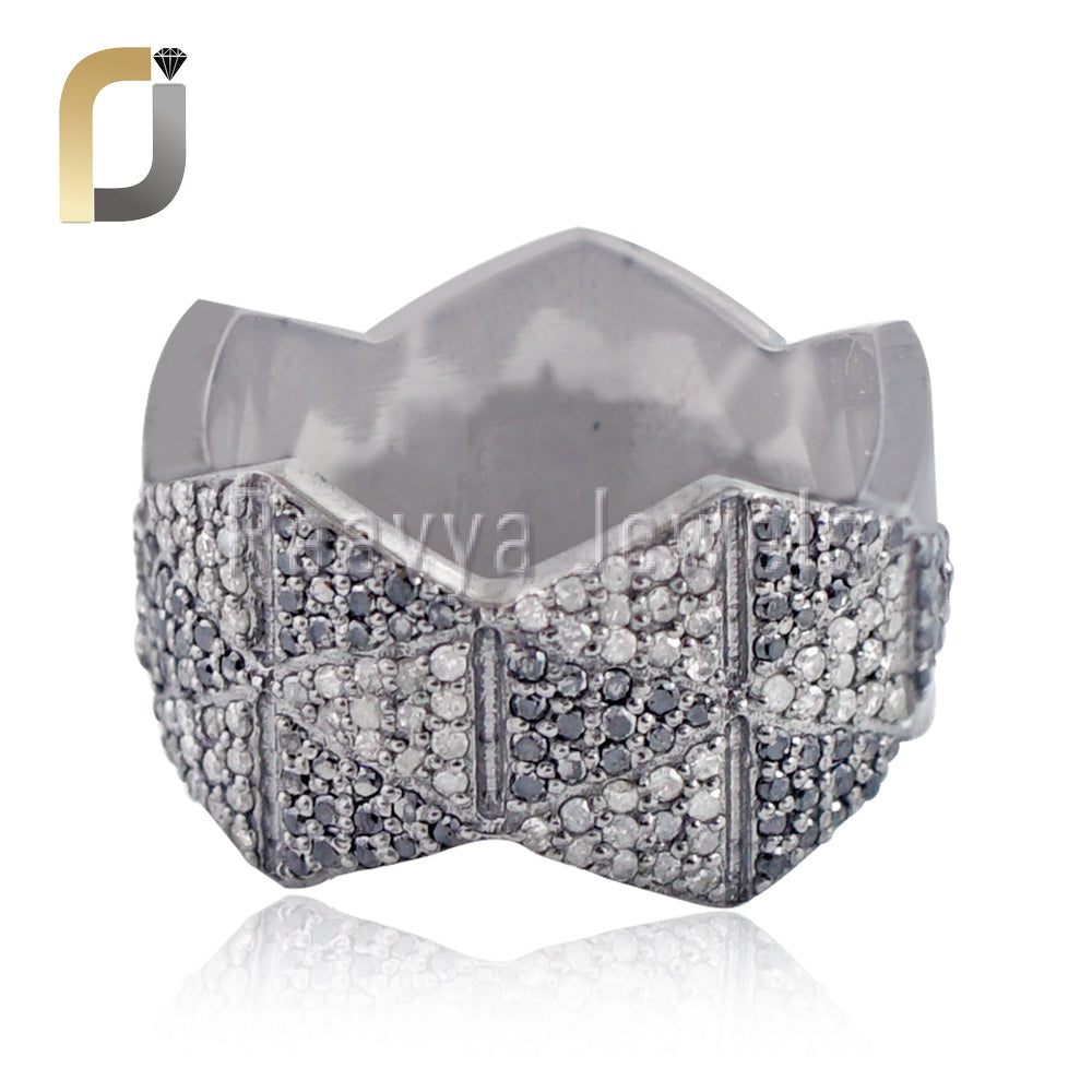 Black, Champagne Diamond 925 Silver Band Ring Jewelry