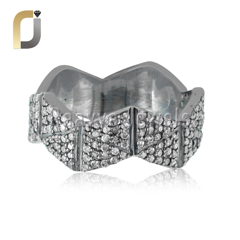 Champagne Pave Diamond 925 Silver Handmade Band Ring Jewelry