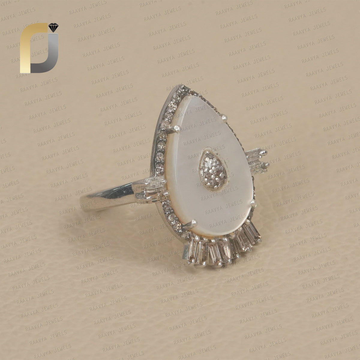 Mother of Pearl Diamond Silver Ring Jewelry