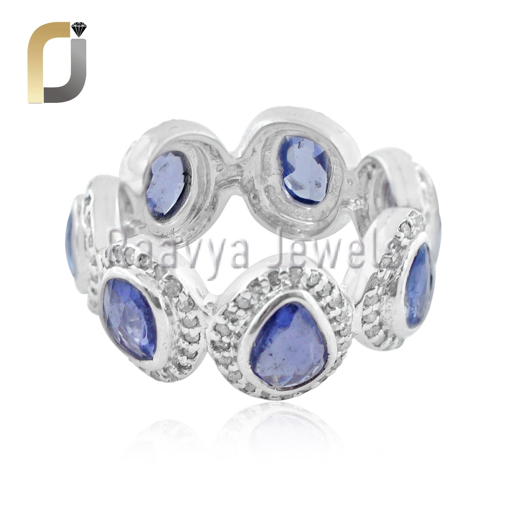 Blue Sapphire Ring Solid 925 Silver Band Ring Diamond Jewelry
