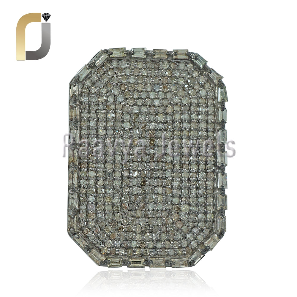 Champagne Pave Diamond 925 Silver Handmade Ring Fine Jewelry