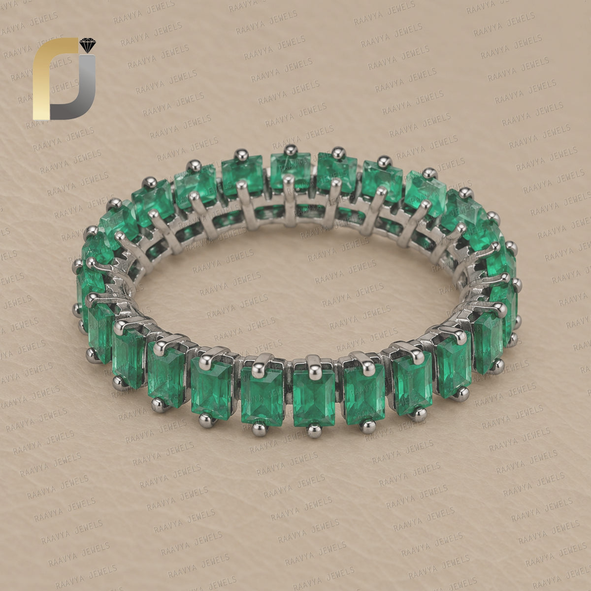 Emerald Gemstone 925 Silver Full Band Ring Jewelry