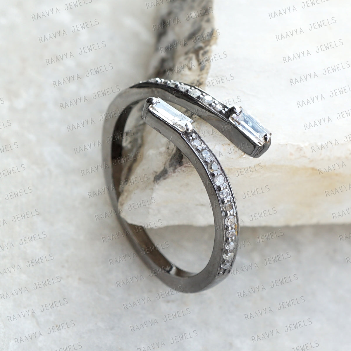 Natural Baguette Diamond 925 Silver Band Thin Ring