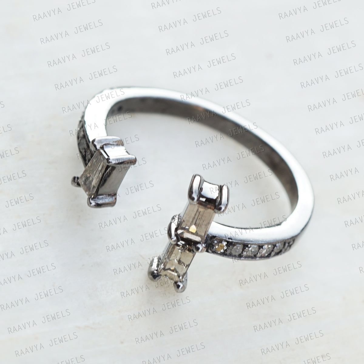 Baguette Diamond Oxidized 925 Silver Band Ring Jewelry