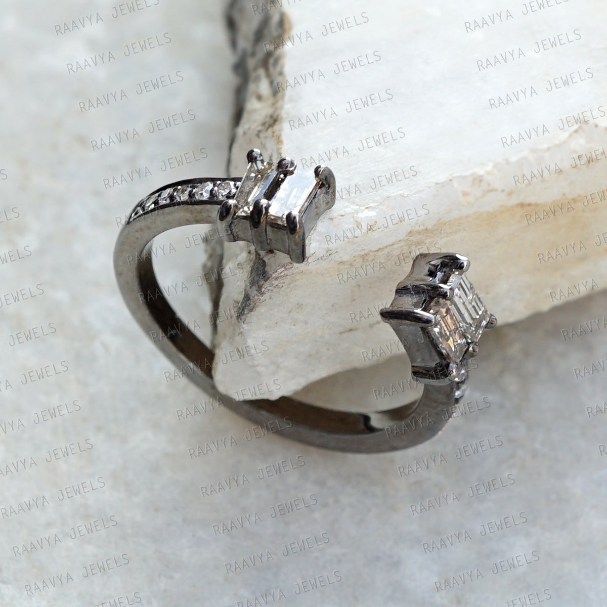 Champagne Diamond Oxidized 925 Silver Ring Jewelry