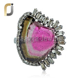 Tourmaline Gemstone 925 Silver Diamond Ring Jewelry