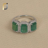 Pave Diamond Natural Emerald Gemstone 925 Silver Ring Jewelry