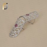 Ruby Gemstone Pave Diamond 925 Silver Full Finger Ring Jewelry