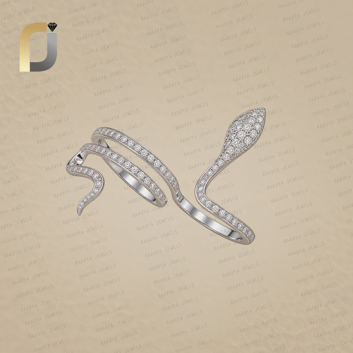 925 Sterling Silver Pave Diamond Snake Ring Jewelry