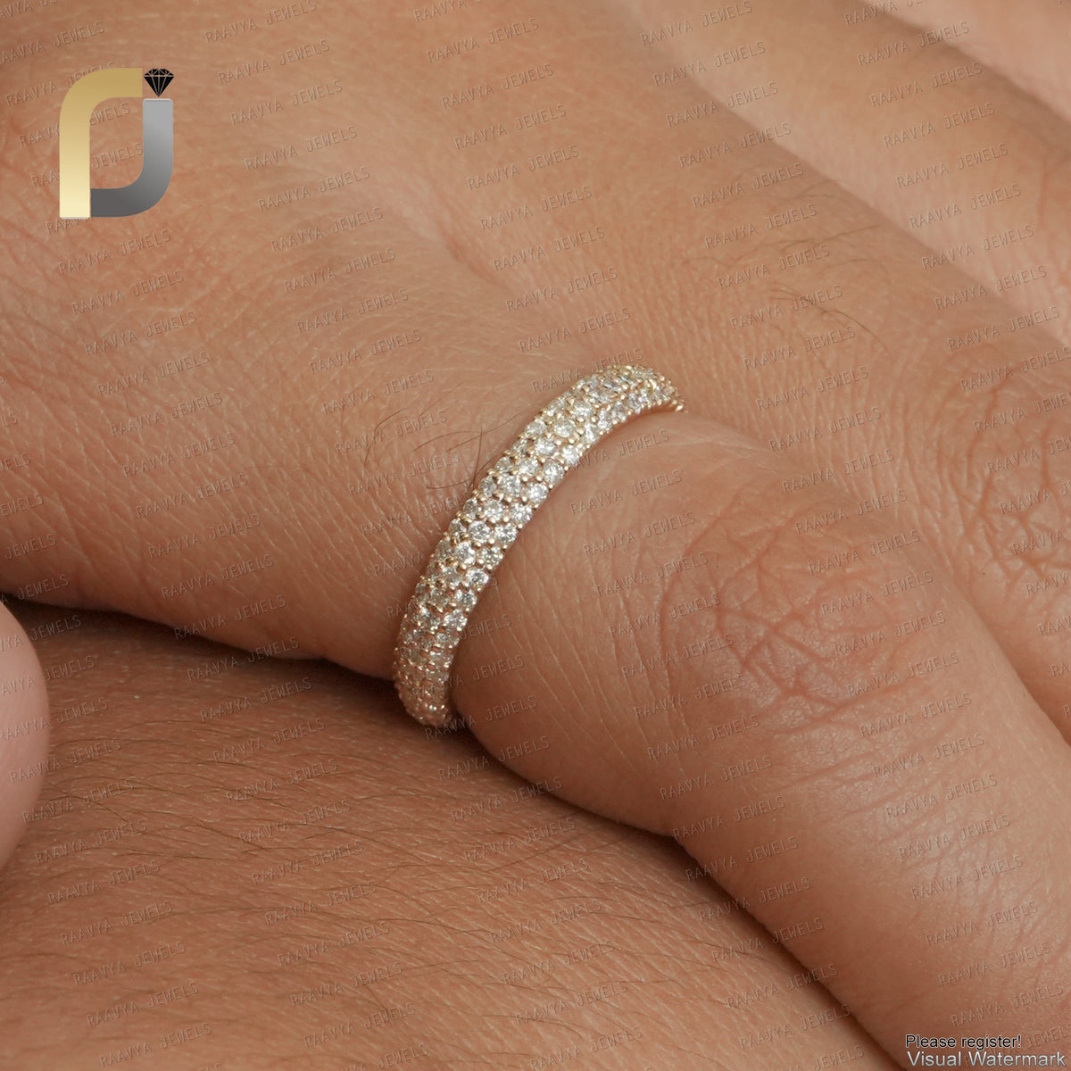 Solid 14k Yellow Gold Genuine White Diamond Band Ring Jewelry