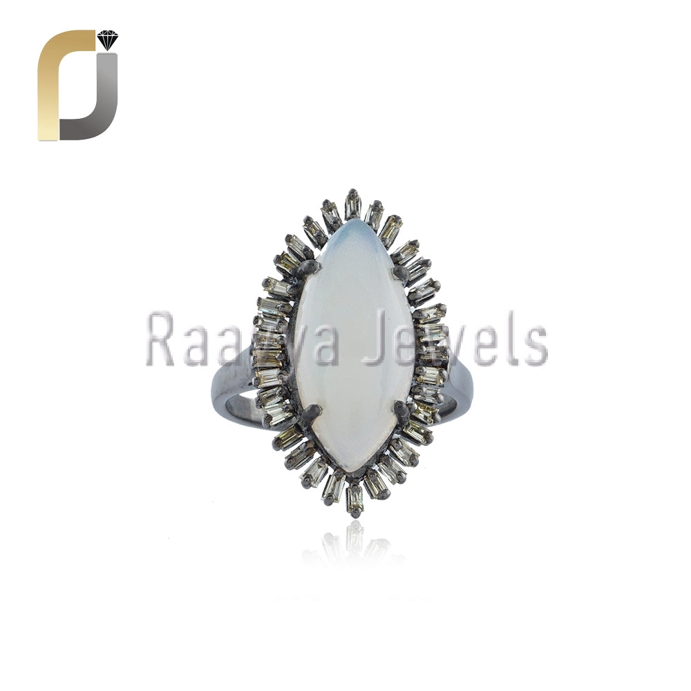 Baguette Diamond Marquise Opal Silver Marquise Ring Jewelry