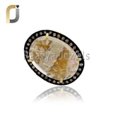 Rutile Quartz Gemstone Pave Diamond Silver Ring Jewelry