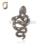 Pave Diamond 925 Silver Yellow Vermeil Snake Ring Jewelry