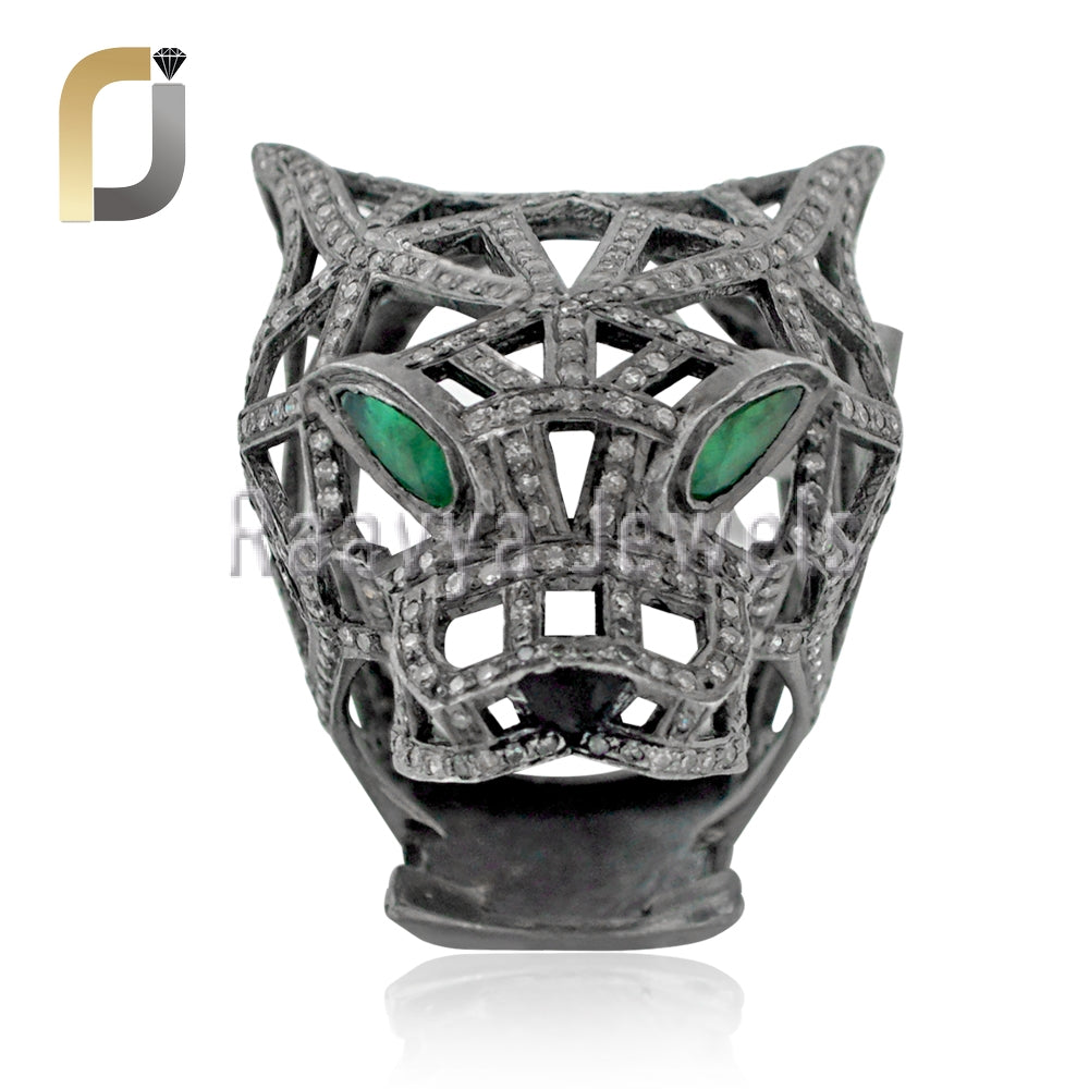 Pave Diamond Panther Head 925 Silver Ring Jewelry