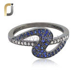 Blue Sapphire Gemstone 925 Silver Diamond Band Ring Jewelry