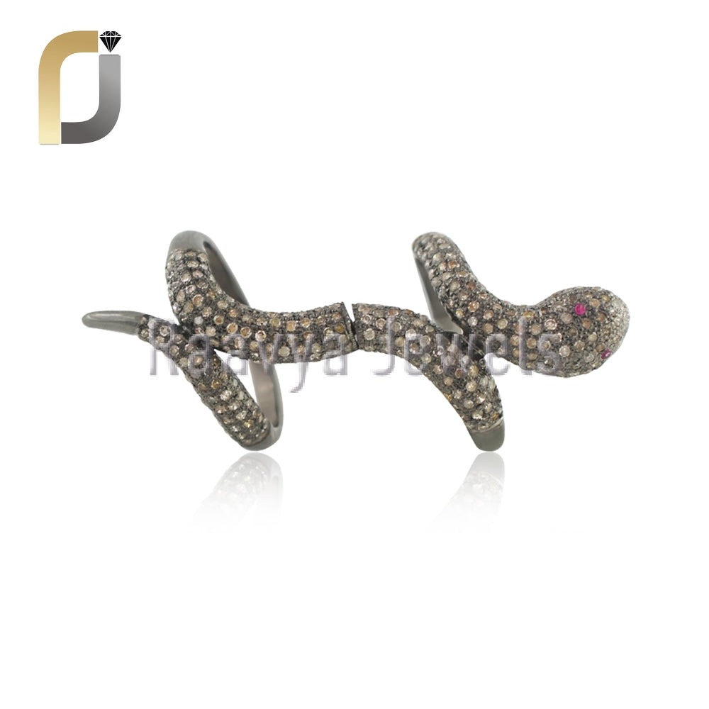 Ruby Eyed Champagne Diamond Snake Ring Jewelry 925 Silver