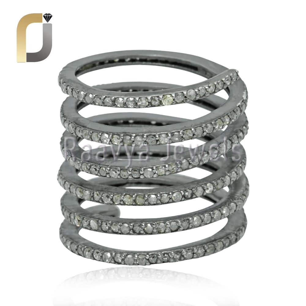 Pave Diamond Spiral 925 Silver Ring Jewelry