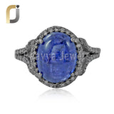 Tanzanite Gemstone Pave Diamond 925 Silver Ring Jewelry