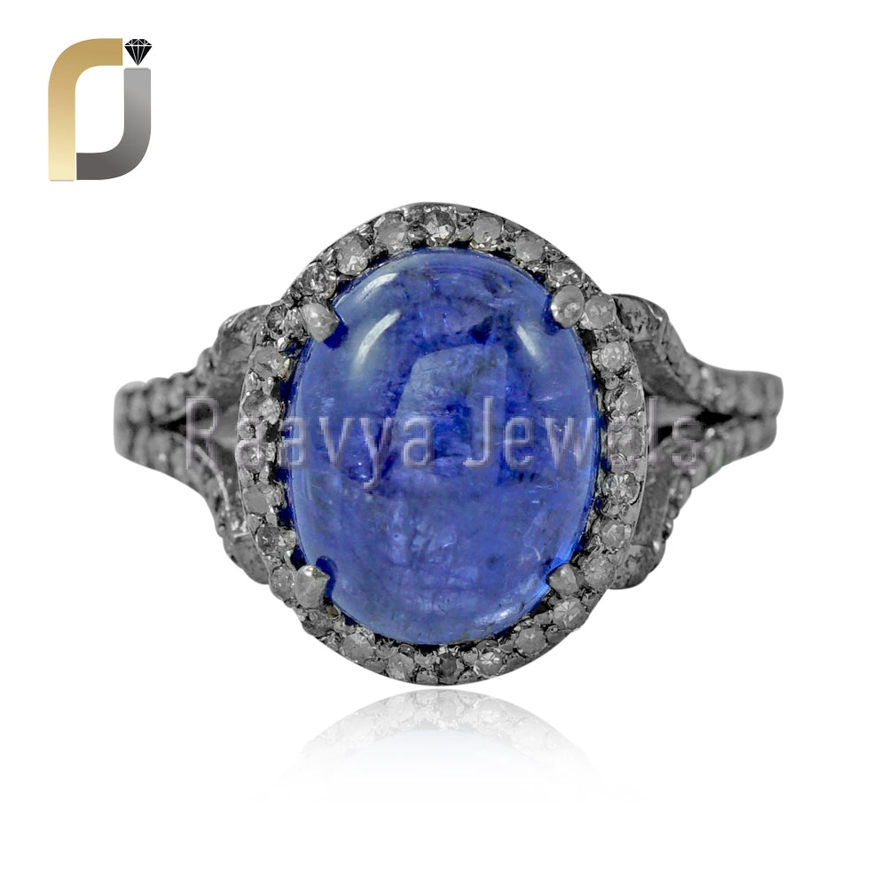 Tanzanite Gemstone Pave Diamond 925 Silver Ring Jewelry