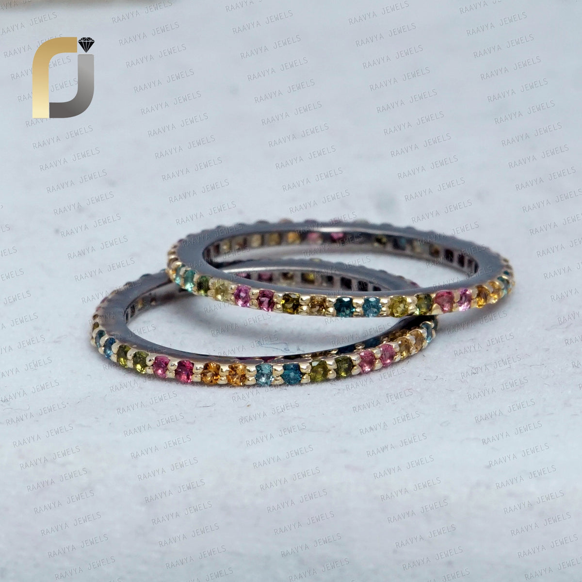 Multi Gemstone 925 Silver Full Eternity Band Stack Ring