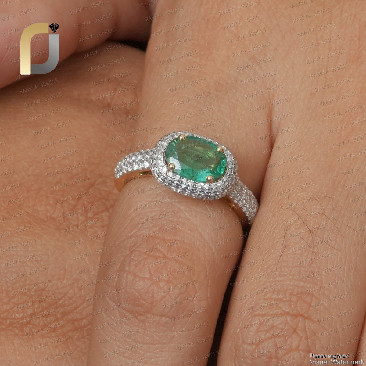 Solid 14k Yellow Gold Double Cut Diamond Emerald Ring Fine Jewelry