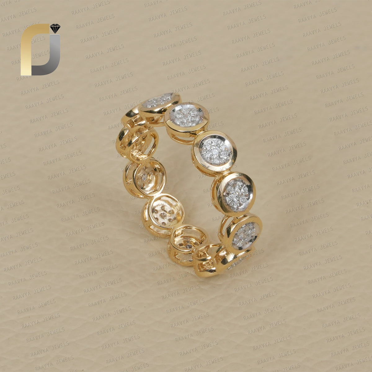 Round Double Cut White Diamond Yellow Gold Eternity Band Ring Jewelry