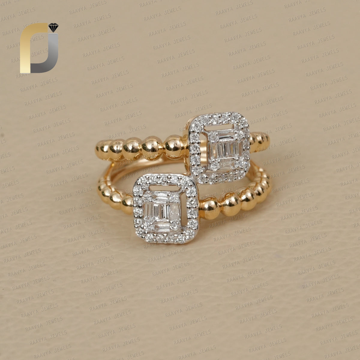 Double Line 14k Gold Diamond Band Ring Fine Jewelry