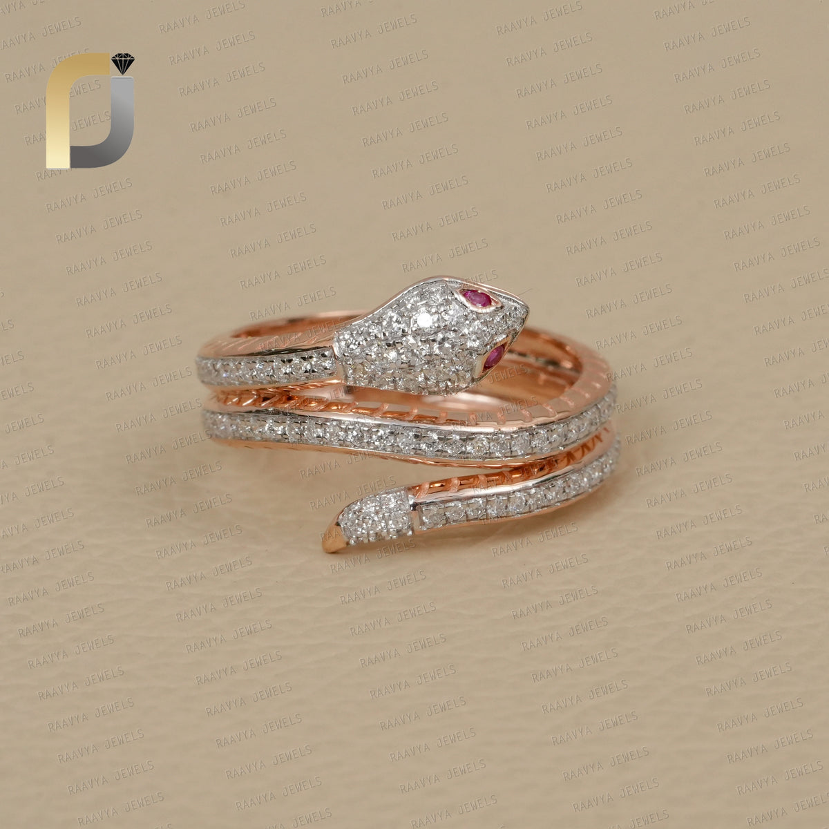 Diamond Snake 14k Rose Gold Band Ring Fine Jewelry