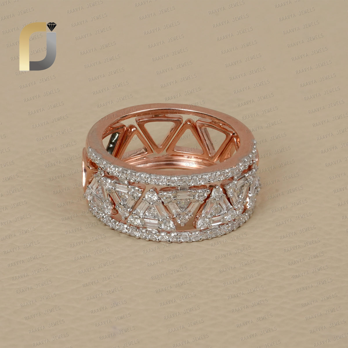 Multi Stack 14k Rose Gold Diamond Band Ring Jewelry