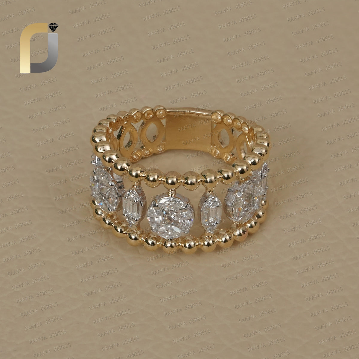 14k Yellow Gold Multi Shape Diamond Band Ring Jewelry