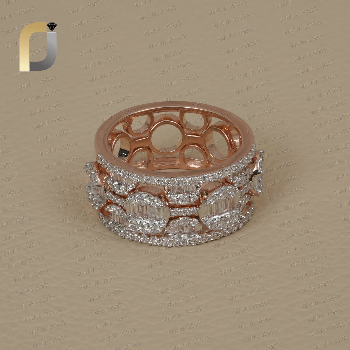 14k Rose Gold Diamond Full Band Multi Ring Designer Jewelry