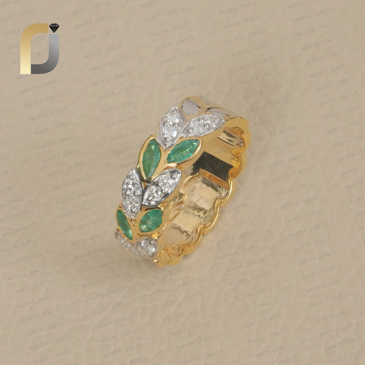 Natural Emerald Gemstone Solid 14k Yellow Gold Diamond Ring