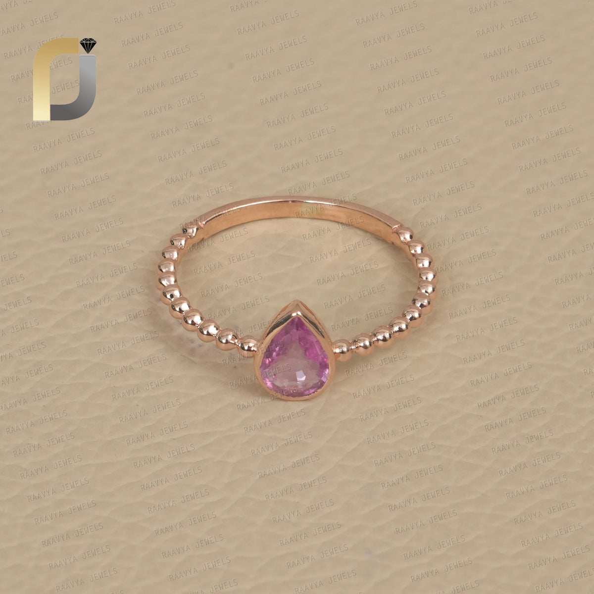 14K Solid Rose Gold with Pink Sapphire Gemstone Designer Ring Jewelry