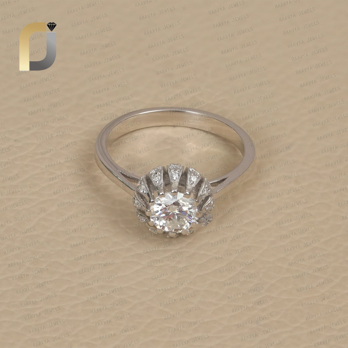 Pie Cut & Double Cut White diamond Desinger White Gold Ring