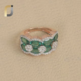Lab Grown Emerald 14k Rose Gold Pave Diamond Handmade Cocktail Ring Jewelry