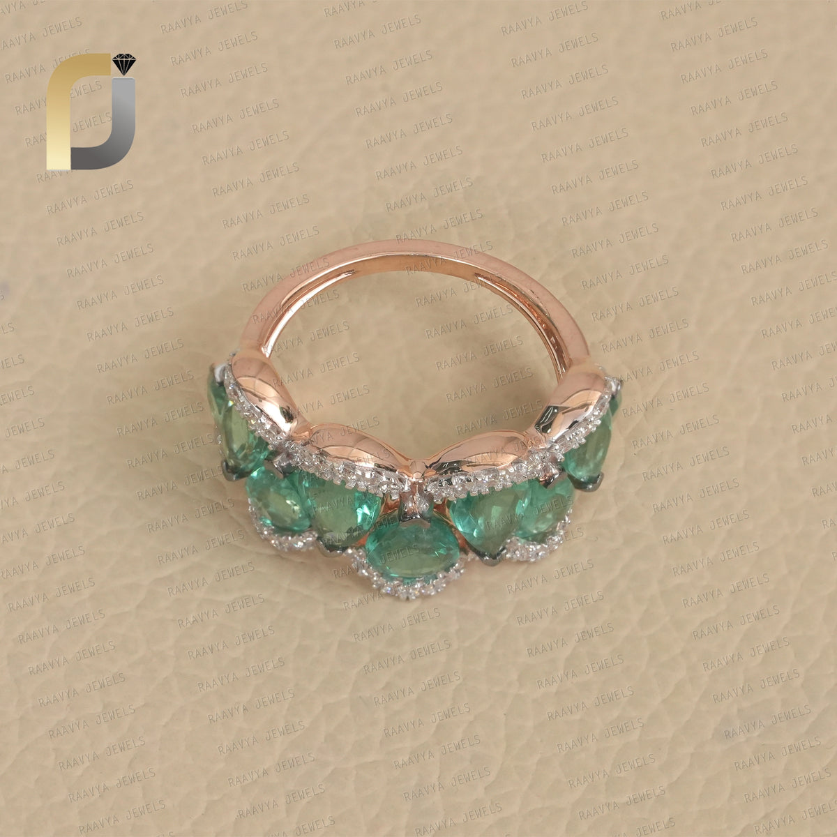 Lab Grown Green Diamond 14k Gold Pave Diamond Handmade Cocktail Ring