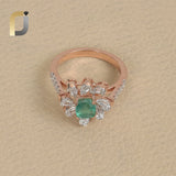 Baguette Diamond 14k Rose Gold Emerald Ring Jewelry